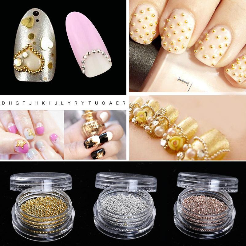 Caviar Nail Nails Gold And Silver Steel Beads Do Not Fade 1.2Mm Metal Microbeads 1000 Round Box Nail Jewelry