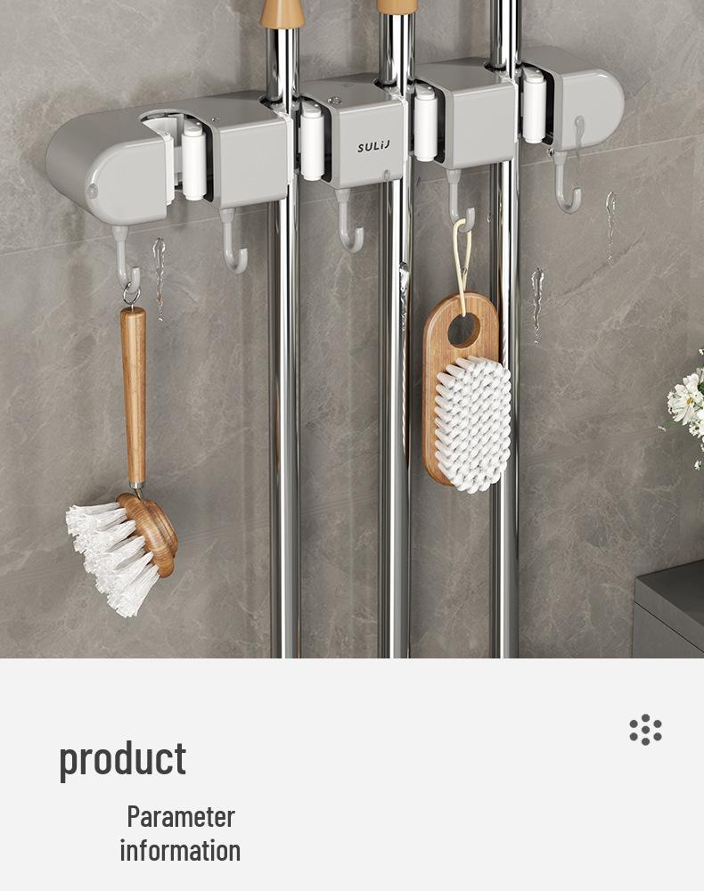 Dweil- en Bezemhouder: Klem voor Wandmontage zonder Boren - Multifunctioneel Opbergrek voor Badkamer & Keuken