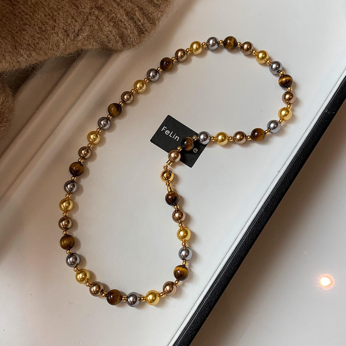 

2025 Tiger Eye Stone Pearl Necklace: Women s Y2K Style, Niche Design, Light Luxury Beaded Accessory