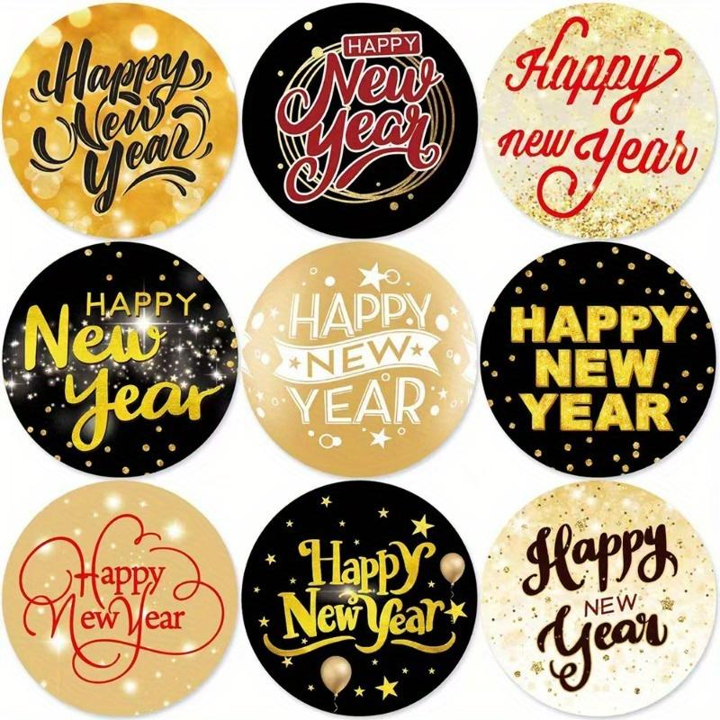 Bold Black New Year Stickers (500Pcs) - Elegant Modern Gift Labels