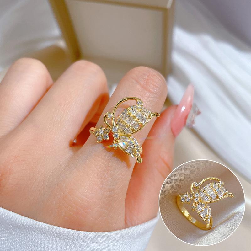 [Real Gold Electroplating] Temperament Advanced Sense Zircon Super Flash Ring Women'S Opening Can Be Adjusted And Simple