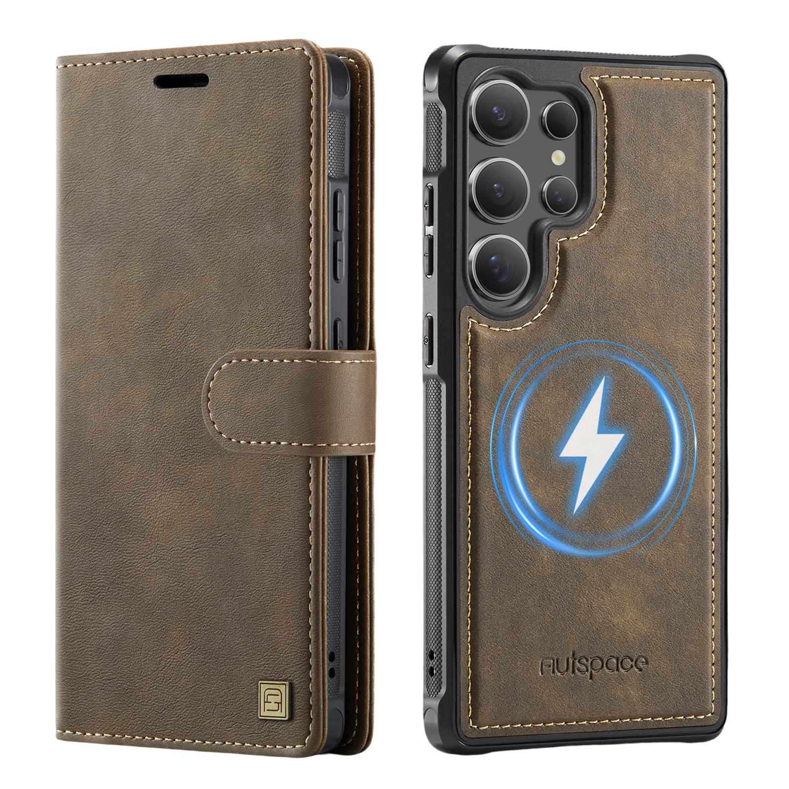 AUTSPACE A05 For Samsung Galaxy S25 Ultra Case Wallet Stand Detachable Leather Magnetic Phone Cover