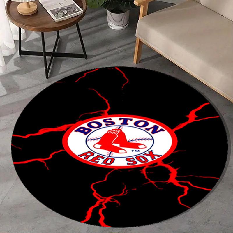 1PC Boston Sox hockey Round Rug, Non-slip Chair Mat, Home Decor, Circle Carpet Perfect for Office, Bedroom, Living Room,Christmas gift