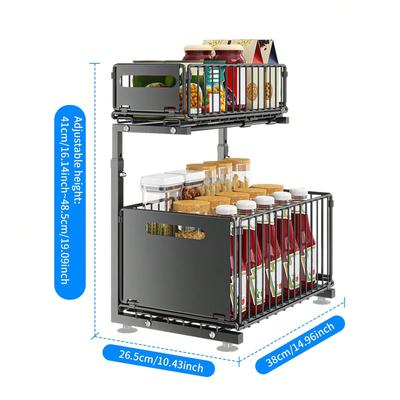2-Tier Under Sink Organizer Pull-Out Sliding Cabinet Shelf for Kitchen and BathroomSpace Saving Storage Rack
