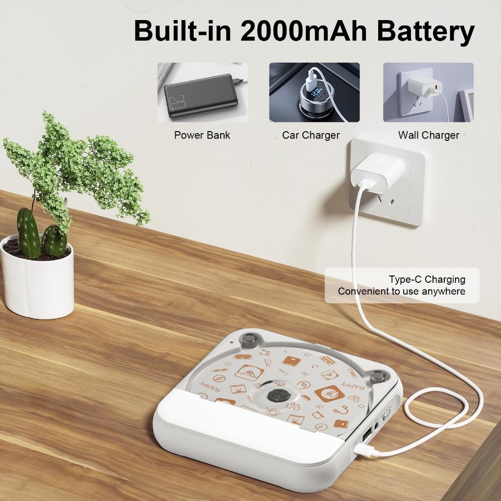 Portable Bluetooth CD Player Home/Car Rechargeable Walkman CD Player LCD Screen HiFi Speakers Music Player