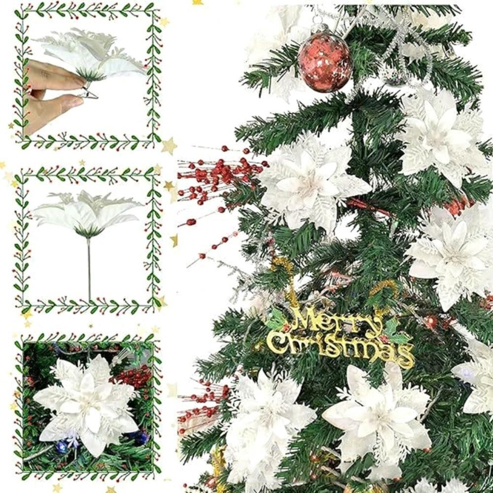 10 Stück Weihnachten Künstliche Blumen Stoffmaterial Rot Silber Gold DIY Kranz Anhänger Reißfest Noel Dekorationen