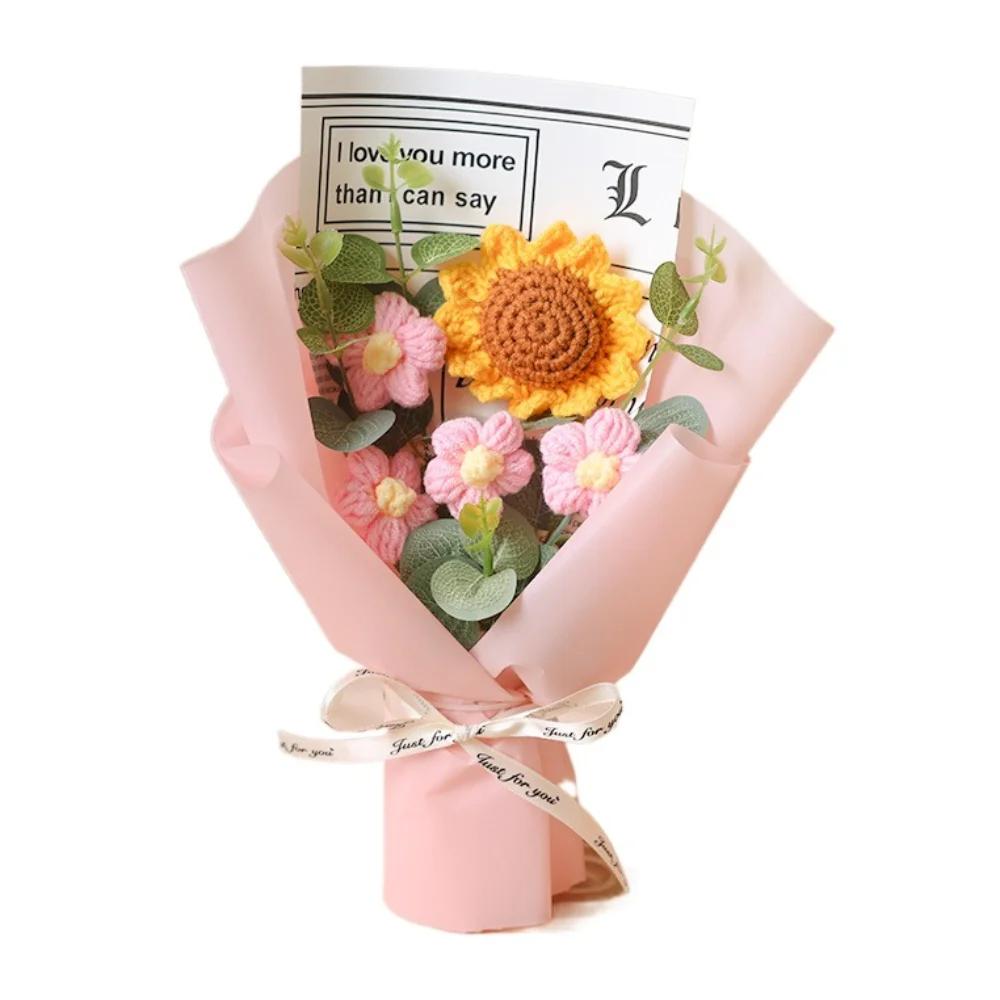 Buquê de Flores Artificiais de Crochê Flor Eterna Feita à Mão Buquê de Formatura Presente de Dia das Mães Aniversário
