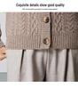 2025 Women's Pure Wool Cable Knit Cardigan - Autumn/Winter Korean Style, Round Neck, Solid Color