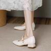 French retro square head Mary Jane women's shoes autumn 2025 new versatile high heels thick heel light mouth single shoes women