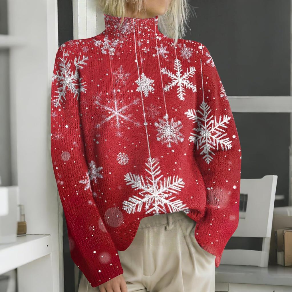 Christmas Sweatshirts For Women Knit Sweater Cute Shirt Fall Turtleneck Pullover Tops