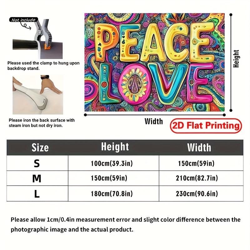 2D flat 1pc- Peace and Love Rainbow hippie wall background fabric Polyester photography background and party banner