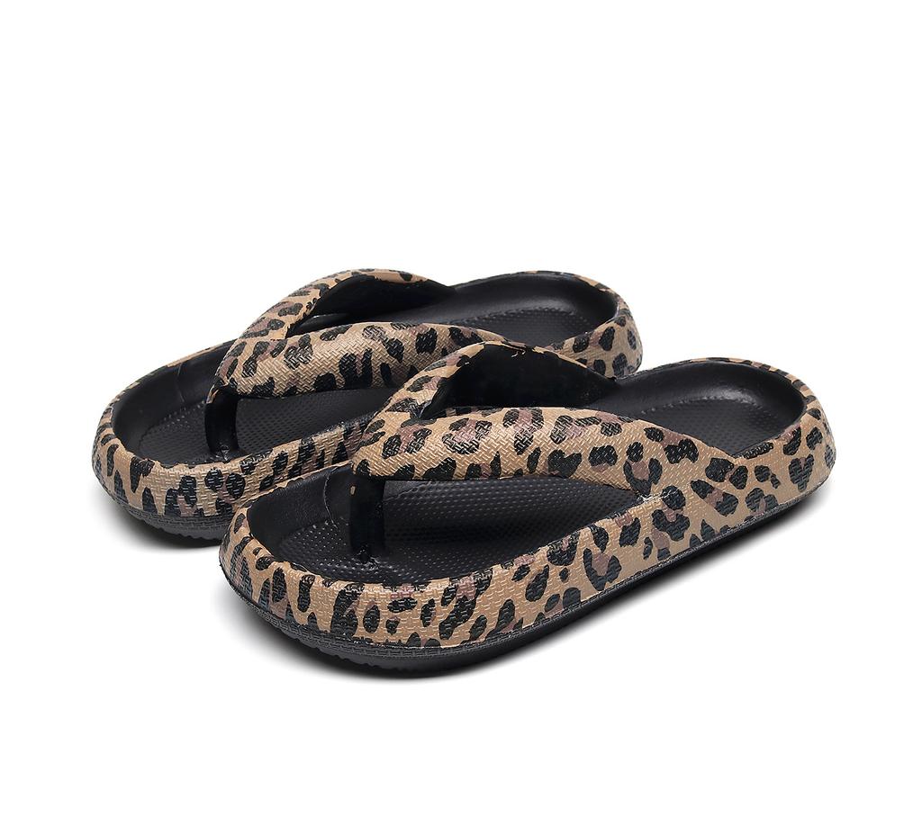 2025 Neue Zehensandalen mit Leopardenmuster Lässige Plateau-Damen-Zehensteg-Flachpantoletten Rutschfeste Badslipper Outdoor-Strandschuh