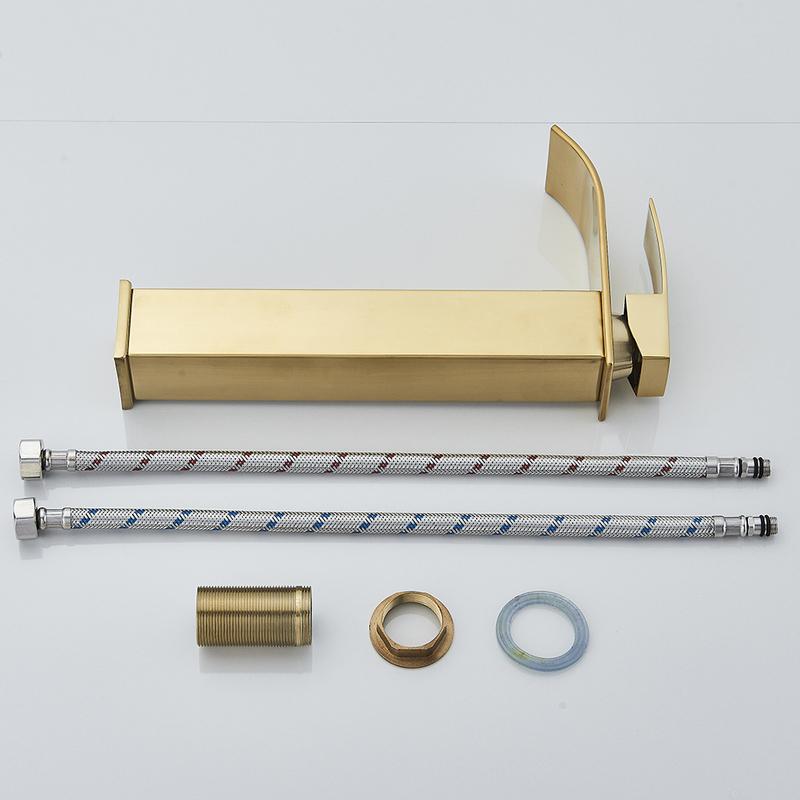 Brushed Golden Basin Faucets Elegant Waterfall Bathroom Sink Faucet Single Lever Hole Deck Mount Brass Mixer Taps