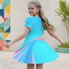 Girls Round Neck Flutter Sleeve Colorful Gradient Printed A Line Flared Dress