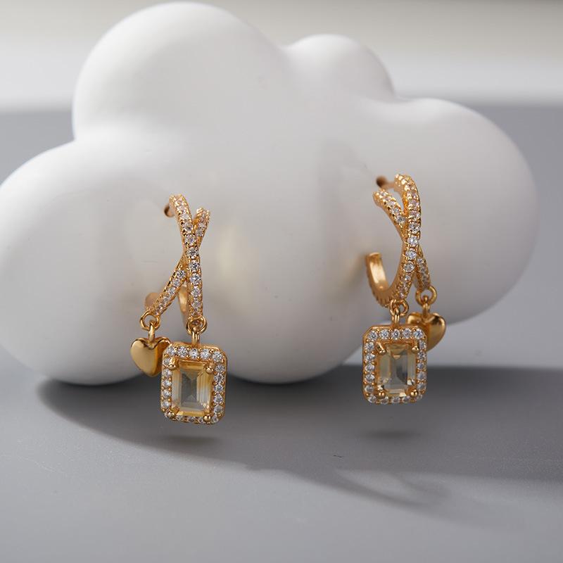 S925 Sterling Silver Natural Colored Treasure, Sugar Cube Stud Earrings, Ear Jewelry Gifts, Light Luxury, Elegant Niche Temperament, High-End Earrings