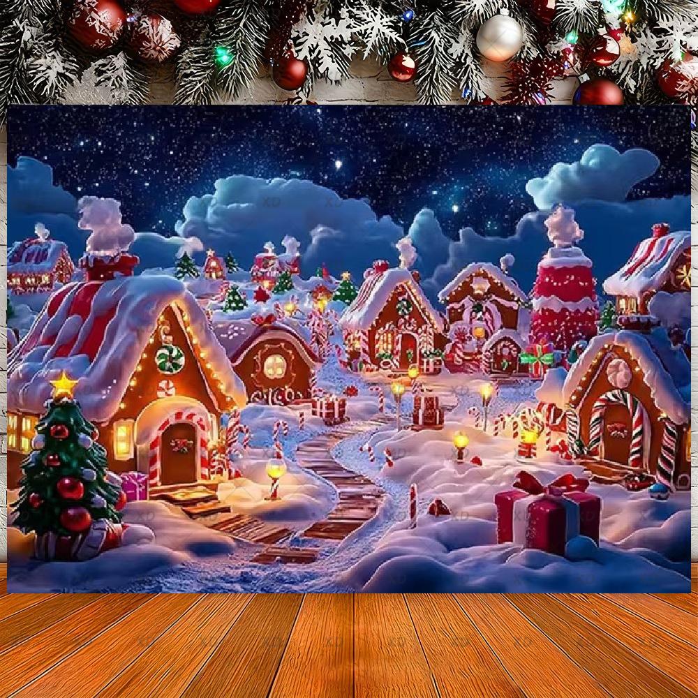Merry Christmas, gingerbread house backdrop, candy world photography backdrop, Christmas party decoration, photo banner4723