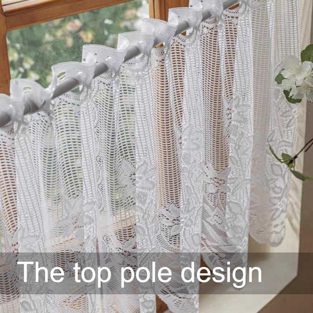 1Pc American Style White Lace Sheer Curtains Hollow Out Short Valance Curtain for Dining Room Kitchen Door Window Home Decor