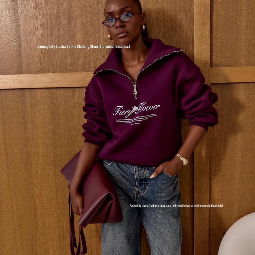 Retro Oversized Half-Zip Hoodie with Thick Lapel