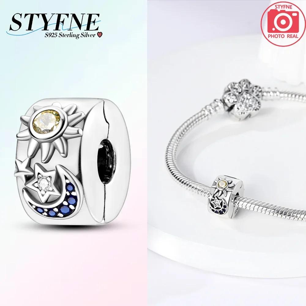 Exquisite Copper Colored Zircon Paving Star Moon Clip Charm Spacer Beads For Women'S Original Bracelet Jewelry Gift