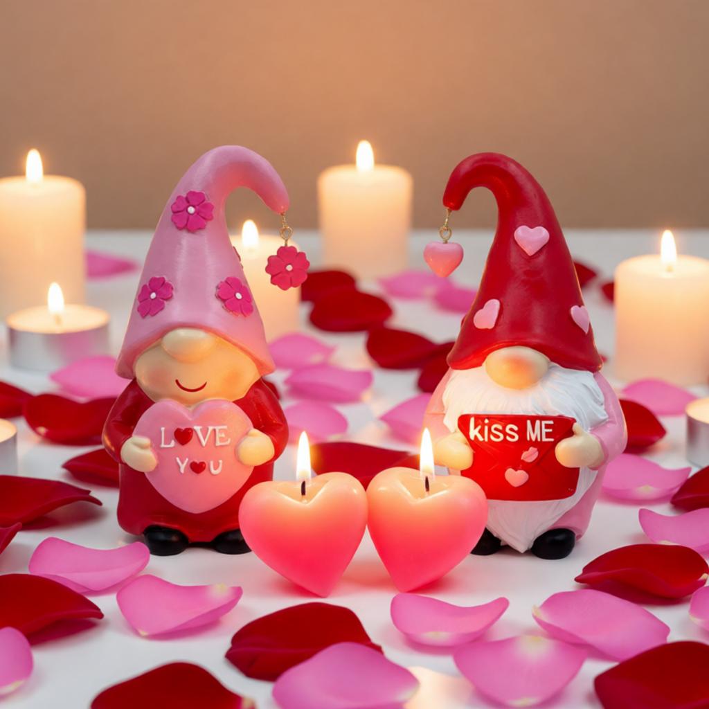 Kiss Me Gnome Pair - Romantic Resin Figurine for Valentine's Day, Love Confession Decor, Perfect Gift for Couples and Friends, U