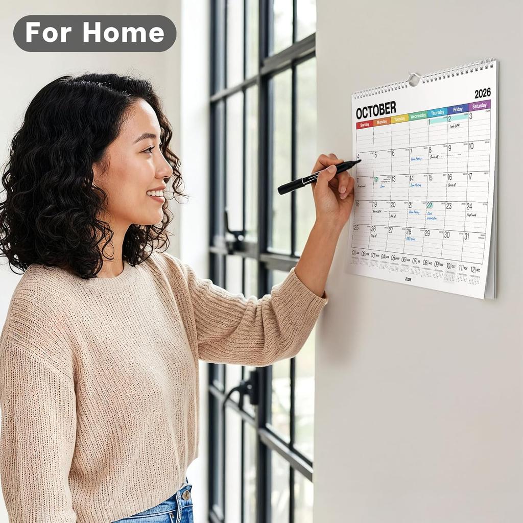 Dunwell 12x15 Wall Calendar 2026 (Colorful), Use Jan to Dec 2026, Large Lined 12 x 15 Monthly Calendar, Professional Styling for Home or Office,