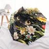 1pc Black Cat Flower Fully Automatic Folding Portable Fashion Umbrella, 8 Iron Frames, Three-Fold Design, Suitable for All Seasons, Suitable for Outdo