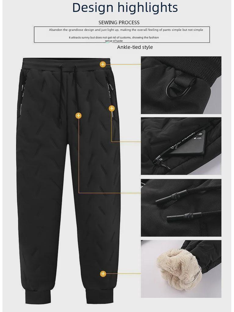 Men's Plus Velvet Thicken Cotton Trousers: Winter Warm, Casual Fit, Elastic Ankle, Suitable for Middle-Aged and Elderly.