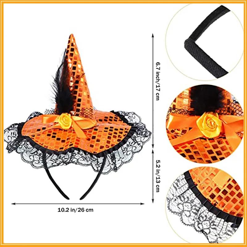 כובע מכשפה לכבוד ליל כל הקדושים, סרט ראש קוסם, כיסוי ראש עם קורי עכביש לליל כל הקדושים, חג המולד, תחפושת, נזר, אביזר, מסיבת התחפושות, ציוד למסיבה
