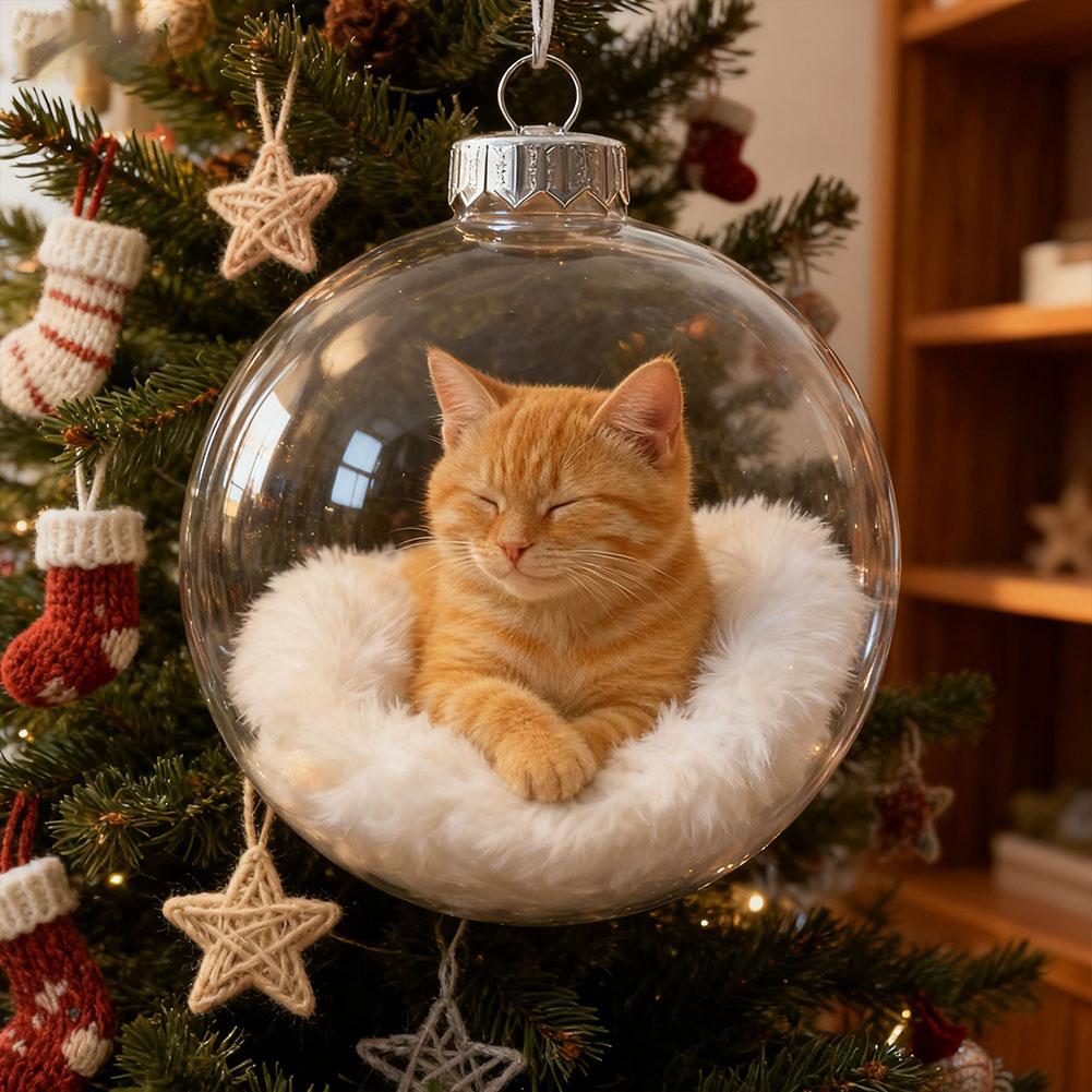 10cm Cute Cat Christmas 3D Crystal Glass Ornament Set 2D Flat Cat Acrylic Christmas Tree Pendant Festive Atmosphere Decoration