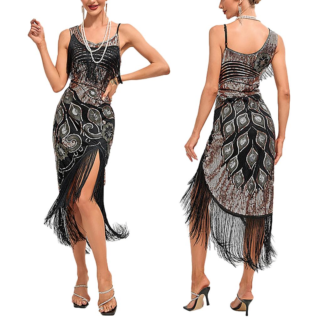 Women's Party Sexy Dress Fashion Solid Color Sequin Fringe Dress