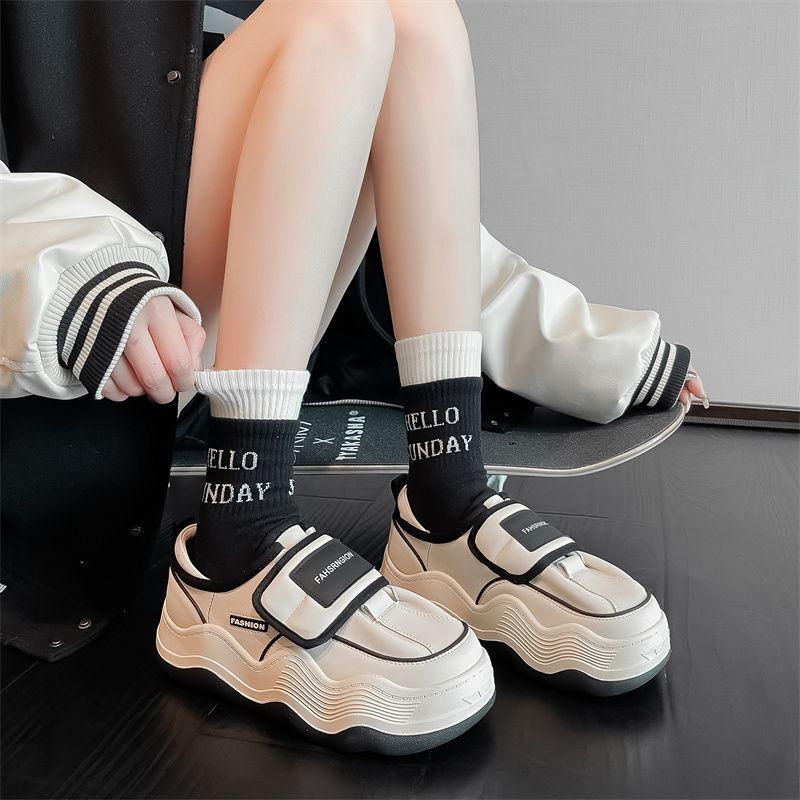 Female Footwear Black Sports Round Toe Women's Shoes Sneakers Athletic High On Platform Offers Stylish Vulcanized For Shoe