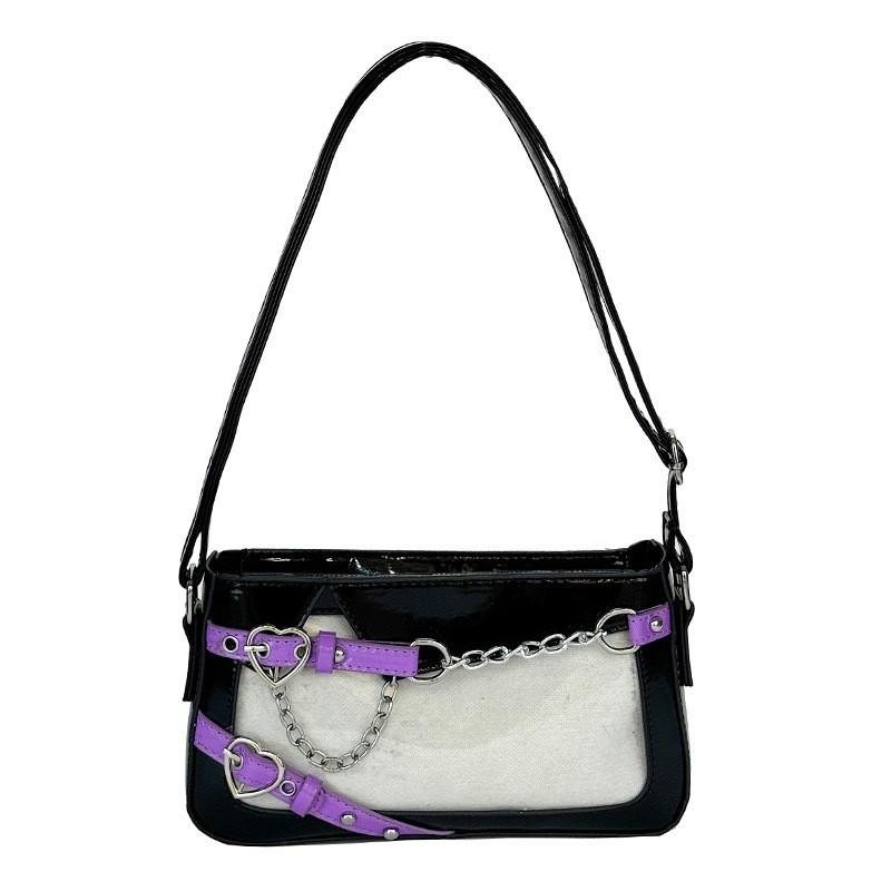 

Simple Heart Shaped Buckle And Chain Design Women Casual Shoulder Bag Itabag For Teens Black Purple