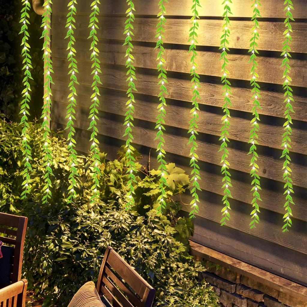 Ghirlandă LED cu frunze artificiale de salcie, USB, 8 moduri, telecomandă, perdea luminoasă LED pentru decor de nuntă, petrecere, Crăciun