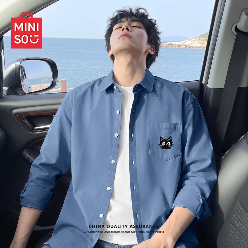 MINISO Men's Pure Cotton Long-Sleeve Casual Cat Overshirt