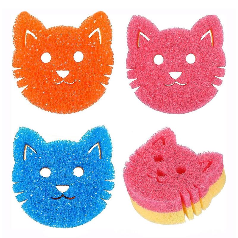 Double Layer Temperature Sensitive Cat Face Sponge Non Scratch for Washing Dishes Pots and Kitchen Items