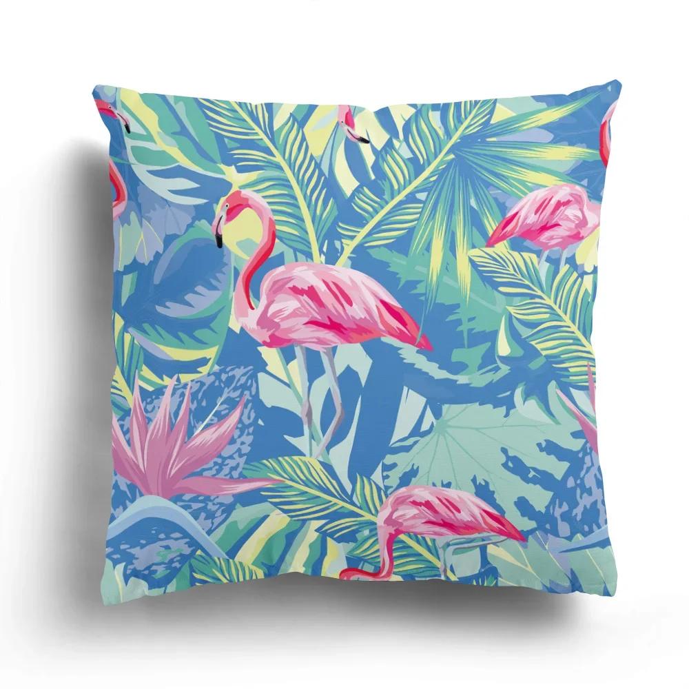 Tropical Plant Flamingo Print Pattern Cushion Cover for Home Living Room Sofa Decoration Waist  Pillowcase