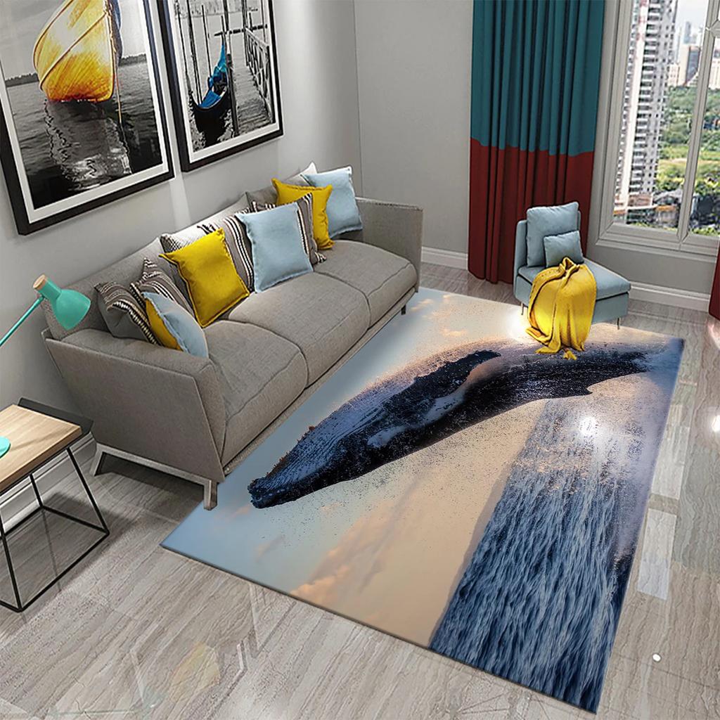 3D Cartoon Whale Carpet Large Rug for Living Room Bedroom Decor Floor Rugs Bathroom Kitchen Entrance Door Non-slip Mat Area Rug