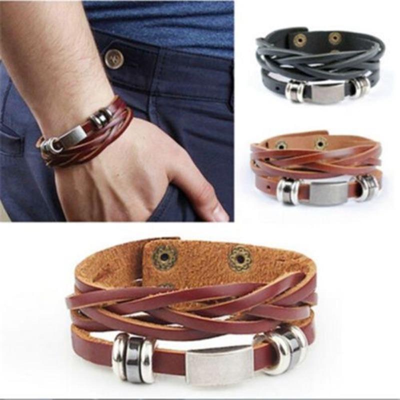 Braccialetto da polso vintage in acciaio inossidabile intrecciato in lega da uomo