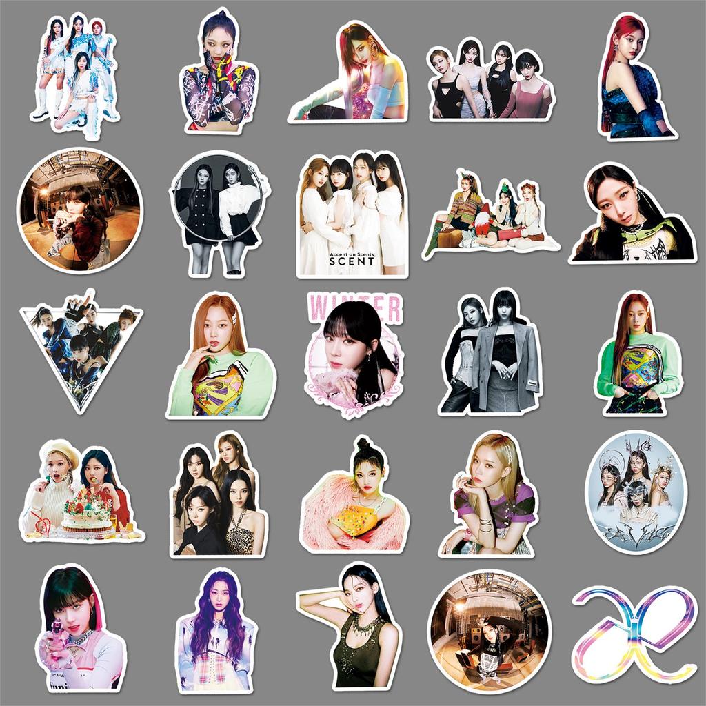 Aespa Stickers Set: 100 Waterproof Korean Girl Group Star Decals for DIY Projects, Phone Cases, Suitcases, & Teacups