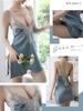 Deep Green [ROKAROKA] Women's Lingerie, V, Babydoll, Satin, Slip, Camisole, Slit, Lace, Nightwear, (Green, L)