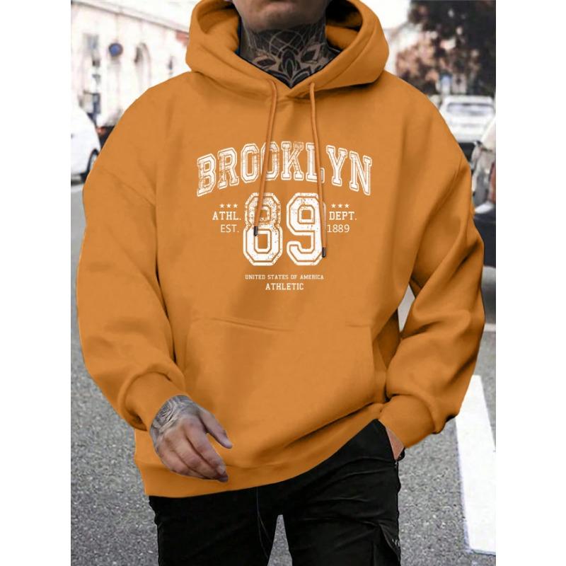 Hanorace cu imprimeu litere Brooklyn 89 Bărbați Modă Hanorac Confortabil Toamnă Fleece Moale Bărbați Hanorac Buzunar Buzunar Cald Topuri Hanorace și Sweatshirturi Bărbați