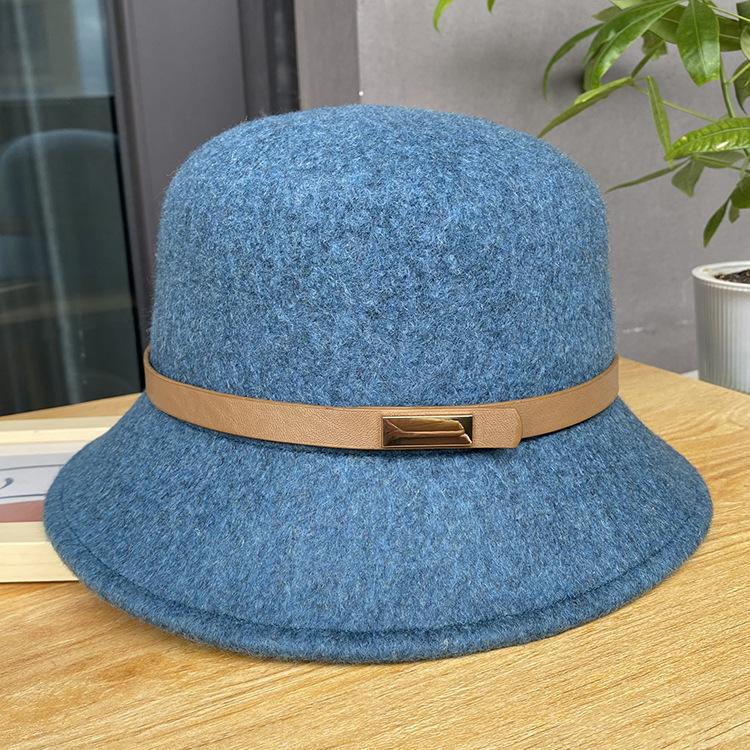 Belt Decoration Retro Elegant Basin Hat Men'S And Women'S Simple Fisherman'S Hat Woolen Fashion Hat