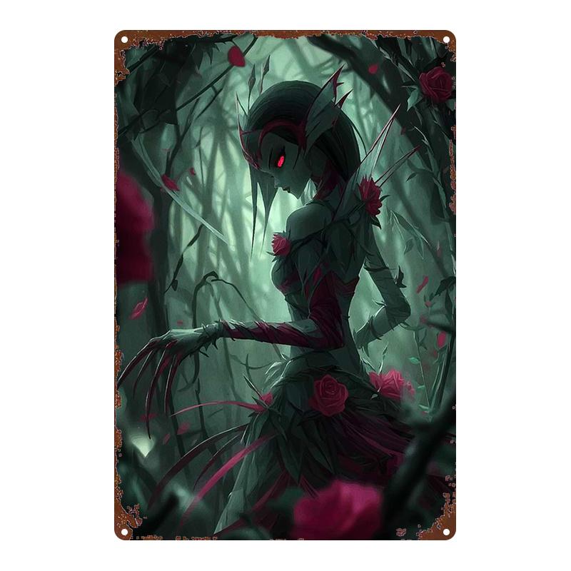 D Flat Metal Sign Dark Fairy Rose Forest Fantasy Gothic Wall Art Home Decor 20x30cm(7.8x11.8inch)