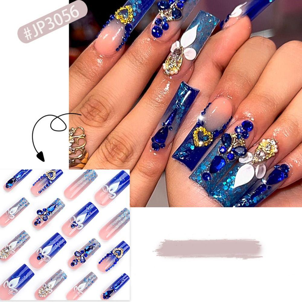 New Long False Nails Water Pipe French Fake Nails Detachable Bow Tie Press On Nails Women Girls