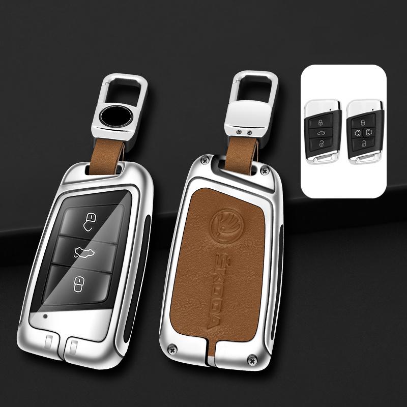 AAAAM1 Zinc Alloy Car Smart Remote Key Case Bag Cover Holder Shell Fob For Skoda Superb A7 Karoq Kodiaq 2020 2021 Keychain Accessories