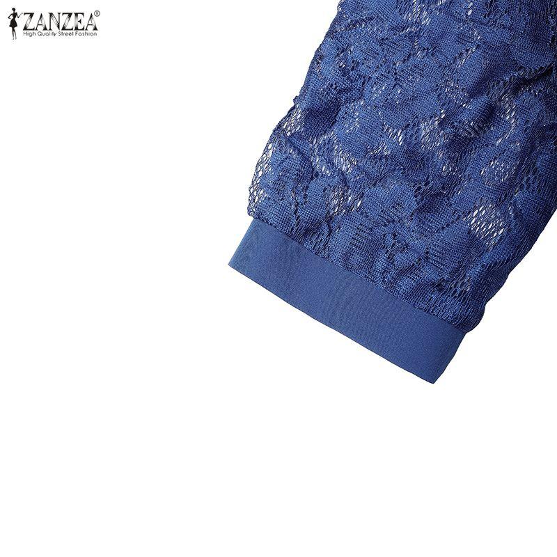 ZANZEA Women Casual Round Neck Lace Splice 3/4 Sleeve Long Dress