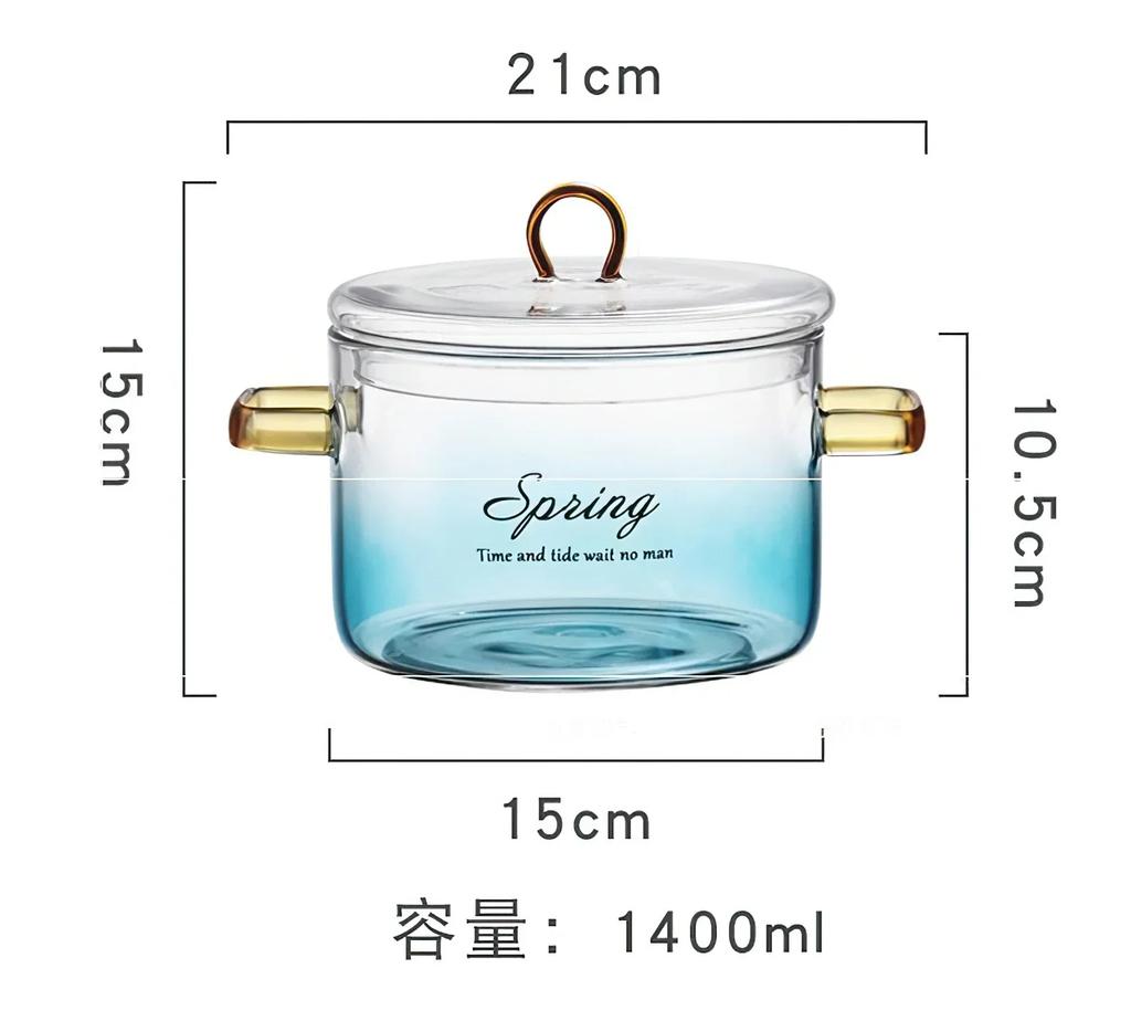 Glass Large Stew Bowl Soup Pot Dinnerware Cup 1.4L Blue Noodles Bird's Transparent Cover Nest Home Kitchen Supplies TNTL7Q