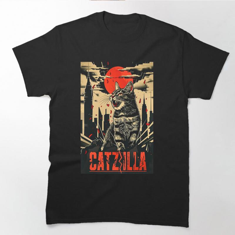 Catzilla #0808 King of Monster Gift T Shirt for Cat Lover Short Sleeve Graphic Tee Cute Kitty Y2k Clothes All Size Tops