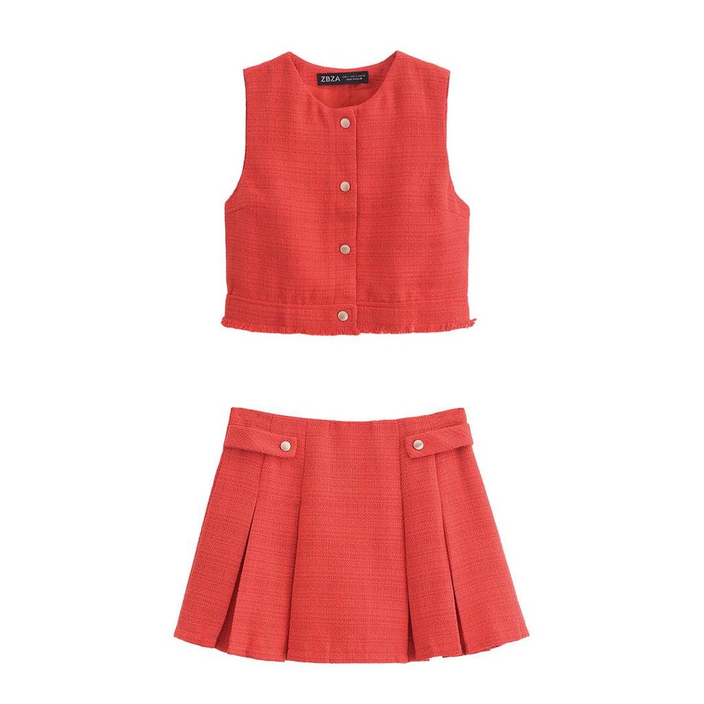 2025 Spring Women's European-American Style Sleeveless Knit Vest & Pleated Skirt Set