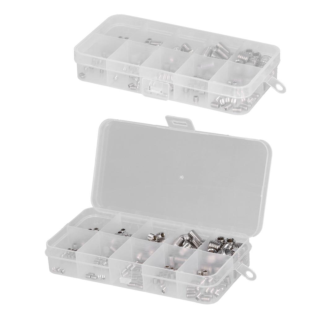 220 Pcs Grub Screw Stainless Steel M3 to M8 Inner Hex Concave End Tight Joint Tool for Precise